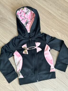 Kids Size 4 Under Armour Full Zip Hoodie with Pink Camo Design